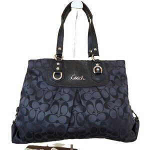 Like New Coach Ashley Black & Gray Handbag Satchal Tote Bag Purse